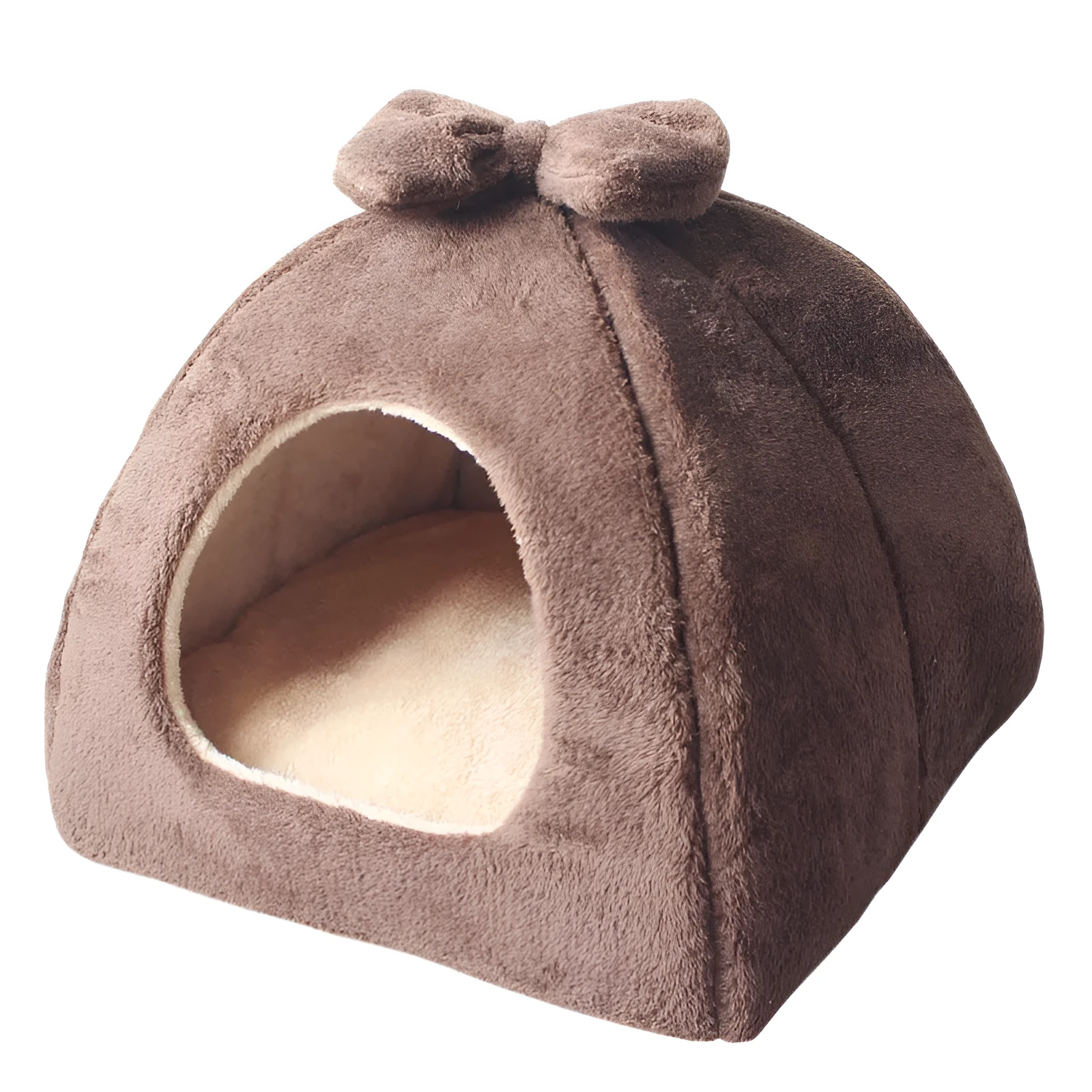 Flannel sponge yurt pet nest in khaki colour for small dogs and cats, enclosed warm design