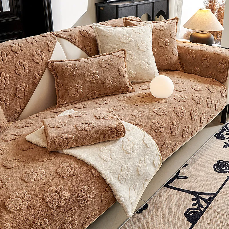 Thickened fleece cream style non-slip sofa cushion in solid colour plush material for sofa protection