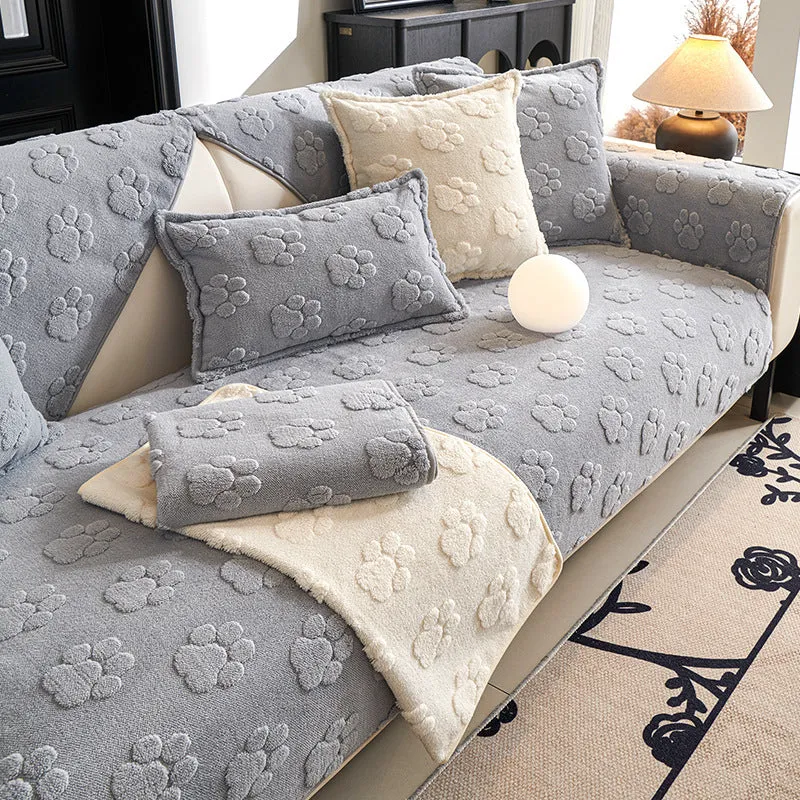 Thickened fleece cream style non-slip sofa cushion in solid colour plush material for sofa protection