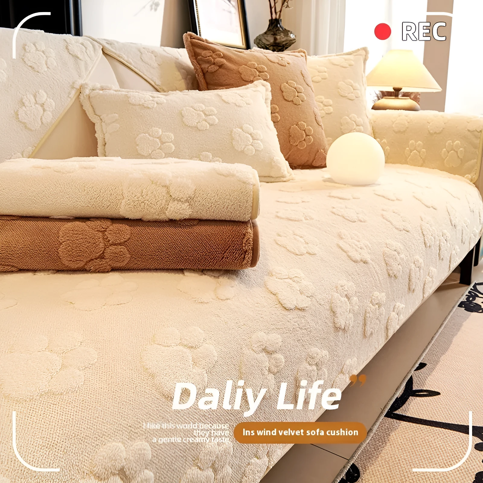 Thickened fleece cream style non-slip sofa cushion in solid colour plush material for sofa protection
