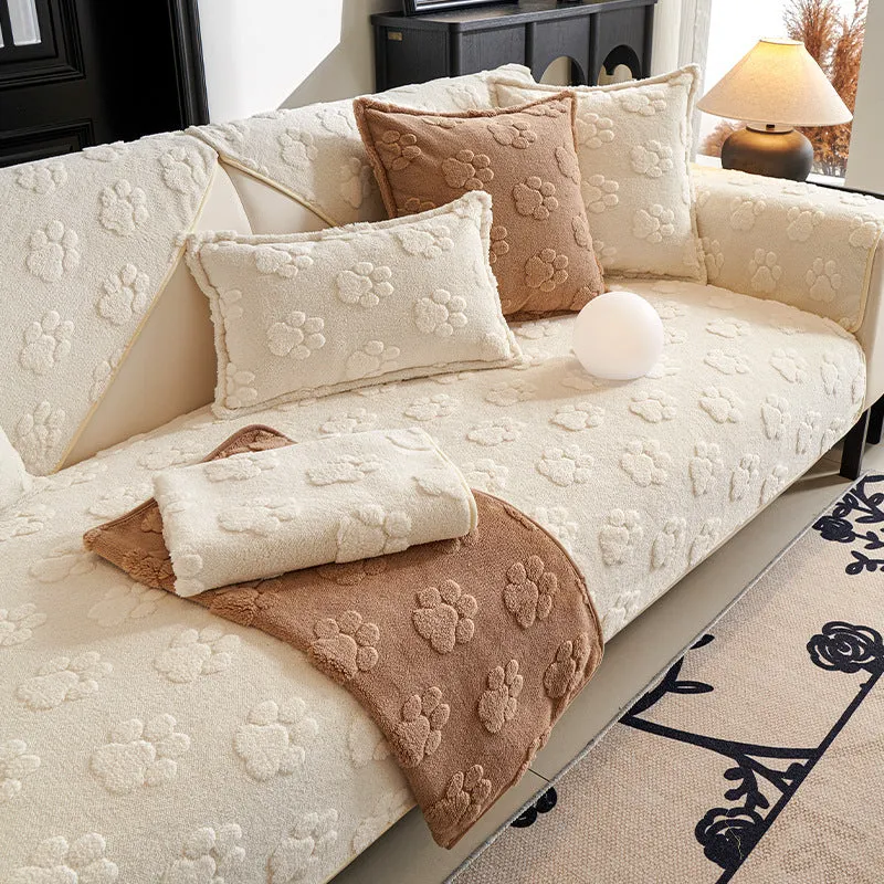 Thickened fleece cream style non-slip sofa cushion in solid colour plush material for sofa protection