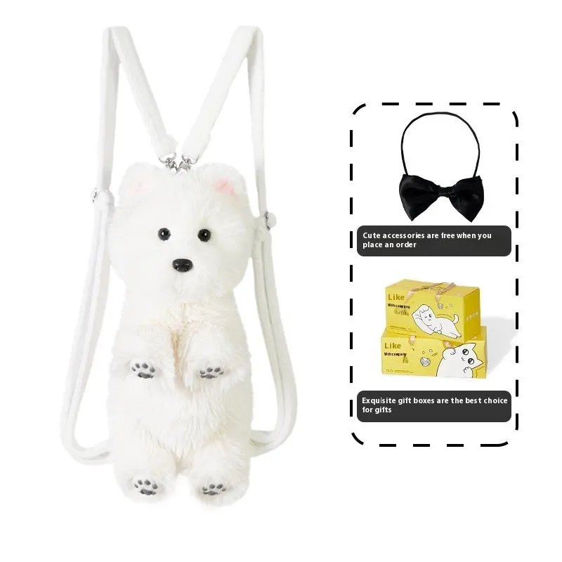 West Highland simulation plush dog with JK plaid pink scarf in colour box packaging