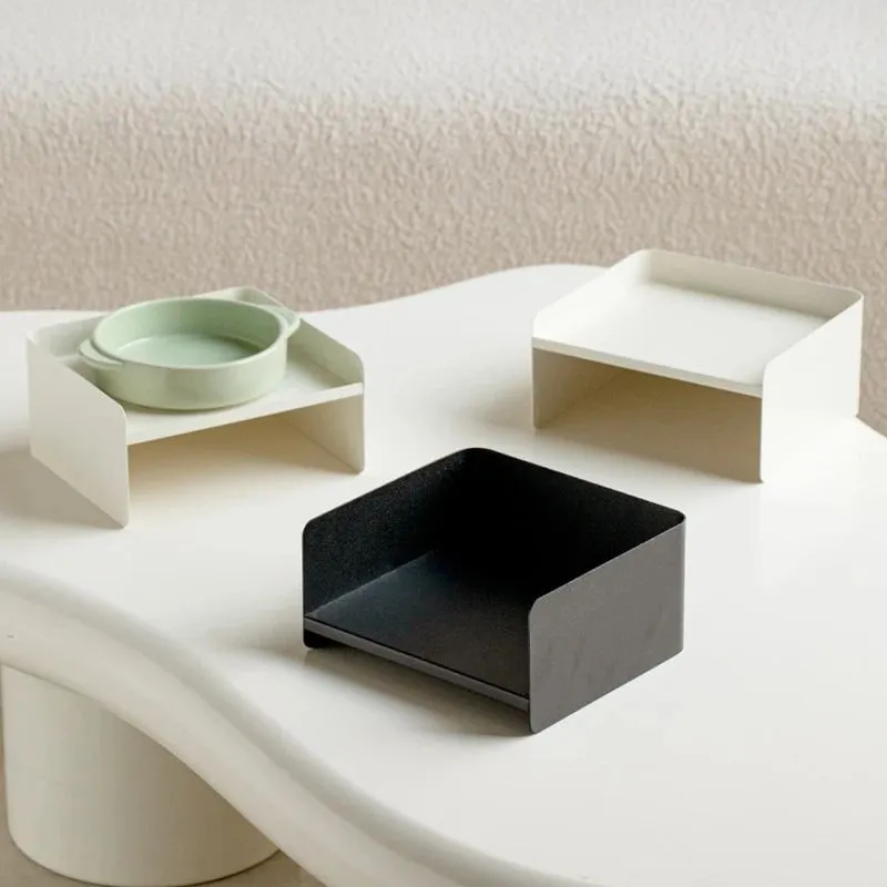 Metal cat bowl with ceramic base and high legs in green colour for cervical spine protection