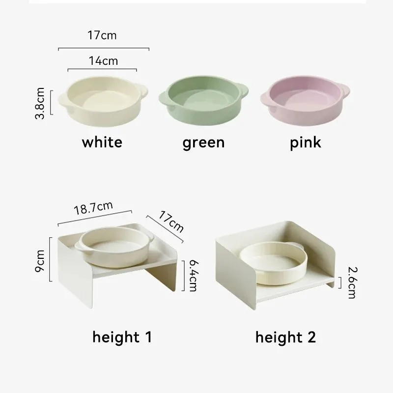 Metal cat bowl with ceramic base and high legs in green colour for cervical spine protection