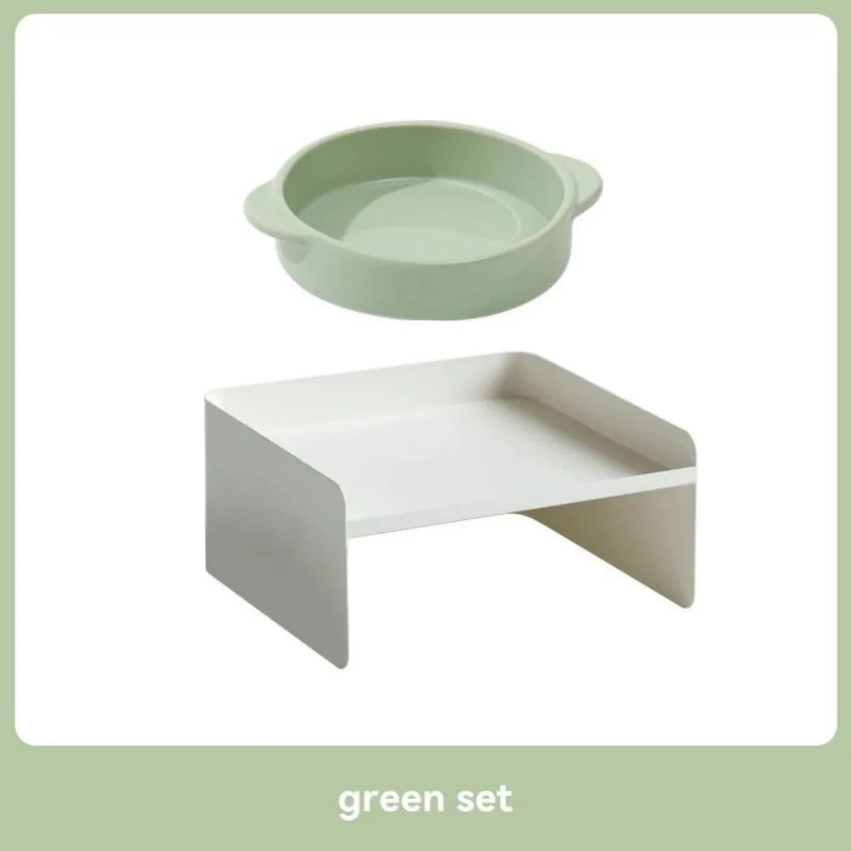 Metal cat bowl with ceramic base and high legs in green colour for cervical spine protection