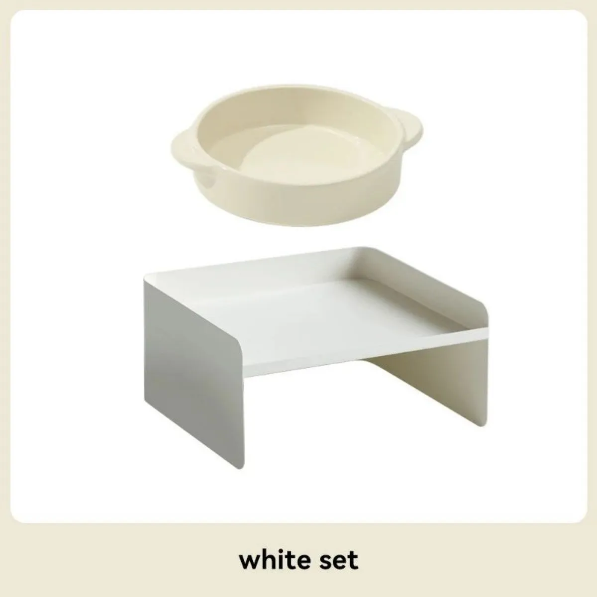 Metal cat bowl with ceramic base and high legs in green colour for cervical spine protection
