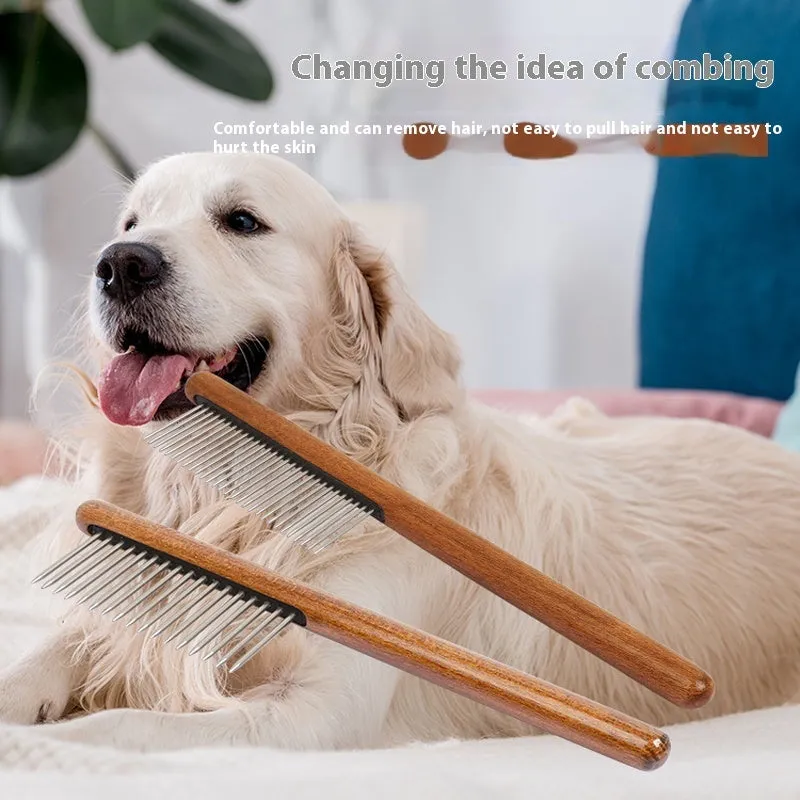 Stainless steel dense tooth flea comb for dogs and cats on a white background