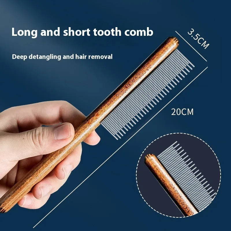 Stainless steel dense tooth flea comb for dogs and cats on a white background