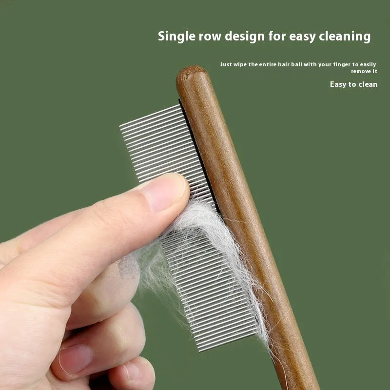 Stainless steel dense tooth flea comb for dogs and cats on a white background