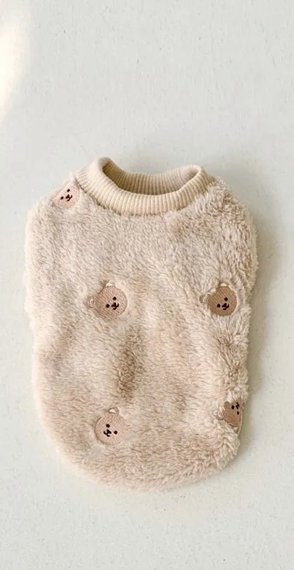 Bixin cat fluffy jacket with embroidery in khaki, showing side view with back length measurement guide