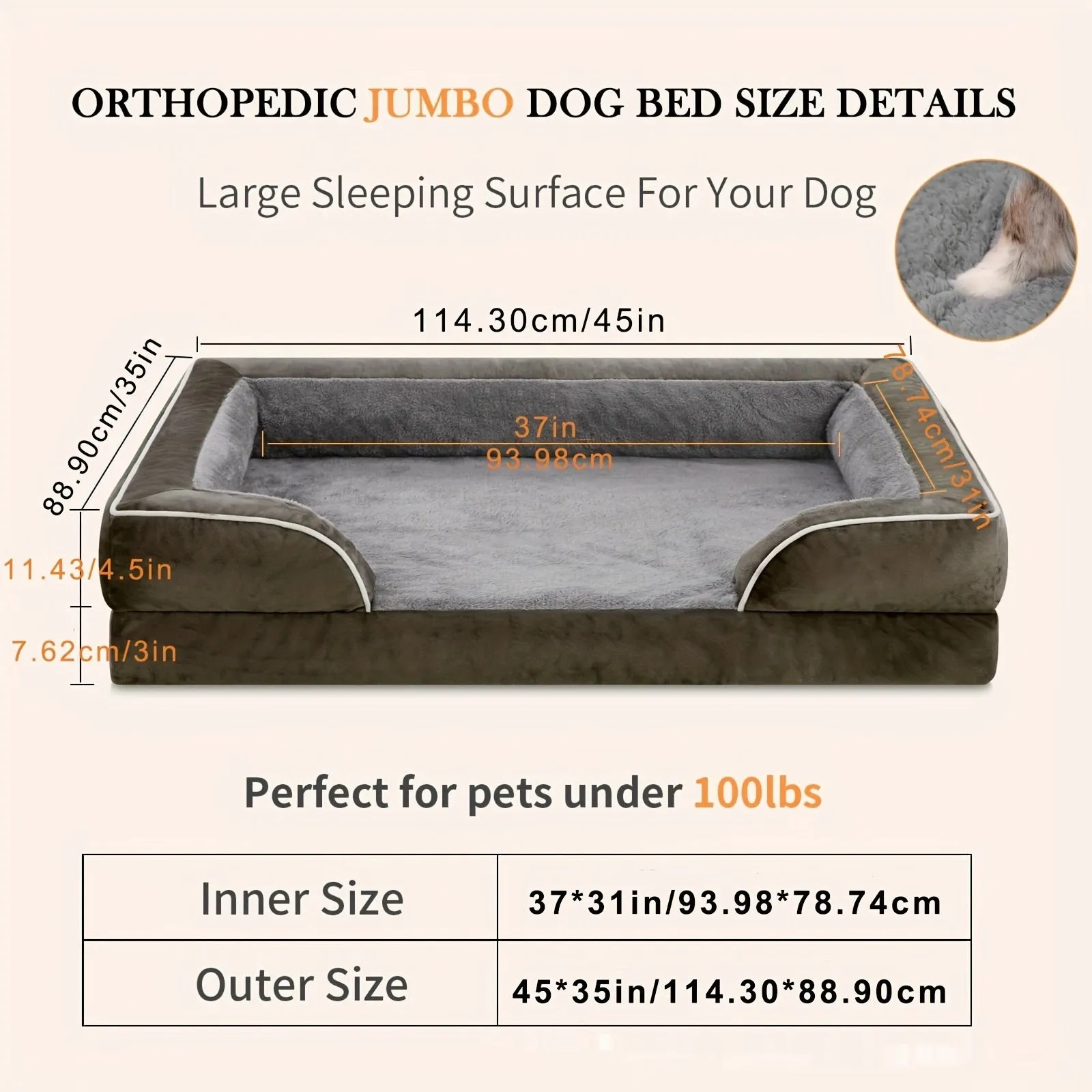 Removable washable U-shaped pet sofa in light gray cloth, L size