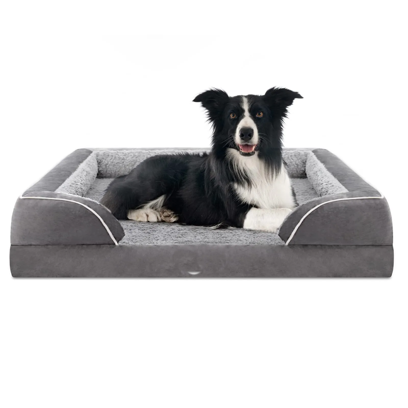 Removable washable U-shaped pet sofa in light gray cloth, L size