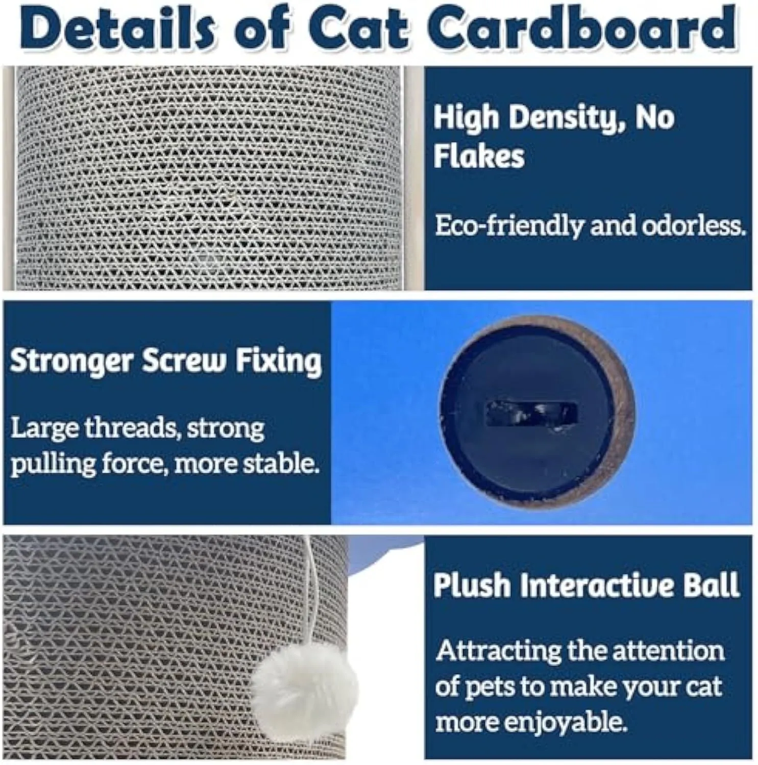Triangular cardboard cat scratching pad positioned in room corner with hanging ball