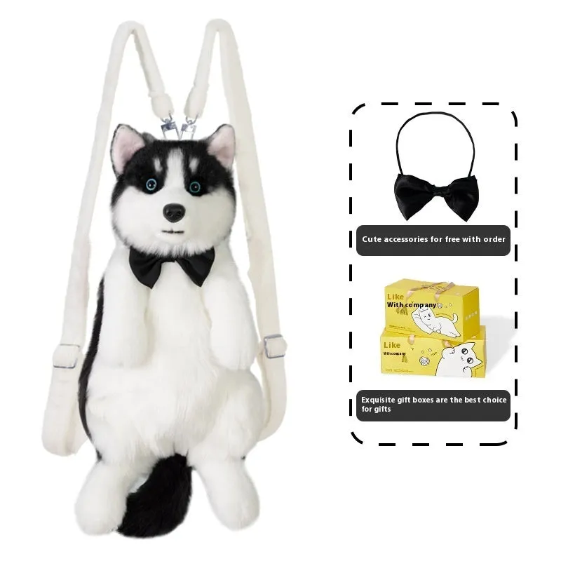 Husky plush simulation bag toy with a scarf in a colour gift box