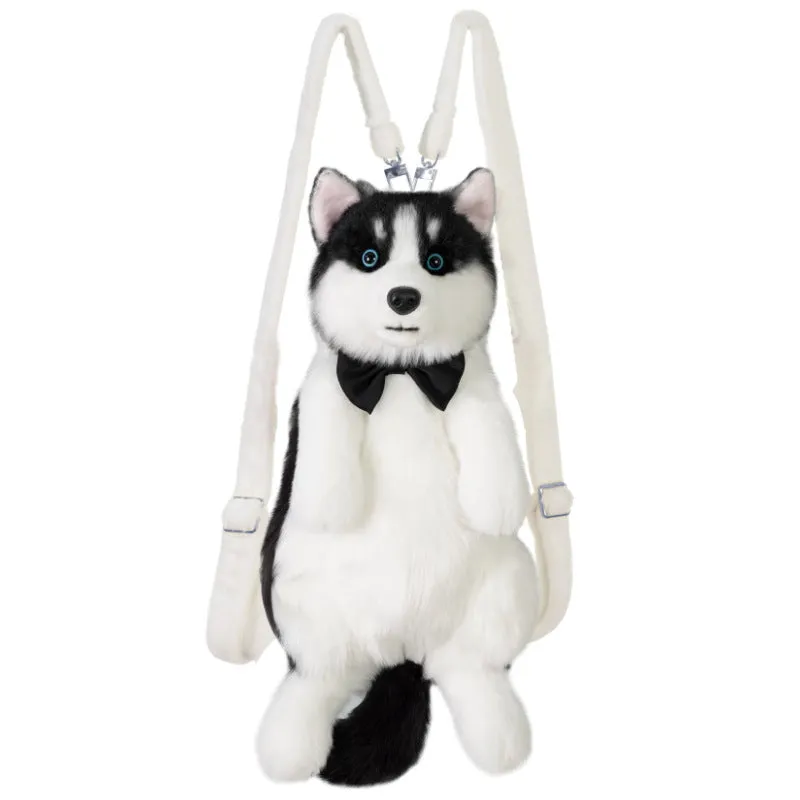 Husky plush simulation bag toy with a scarf in a colour gift box