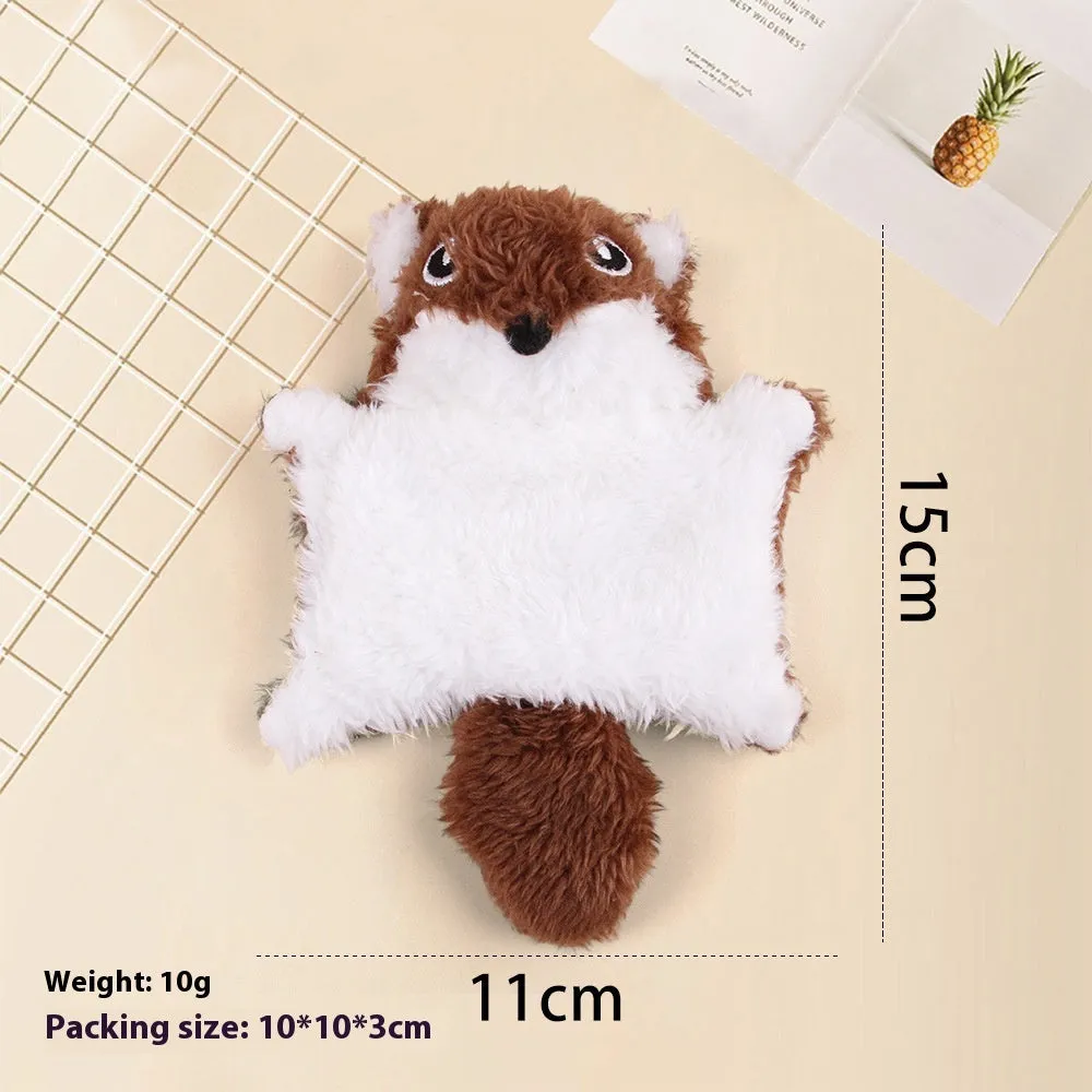 Plush flying squirrel cat teaser toy in brown with ringing paper sound feature