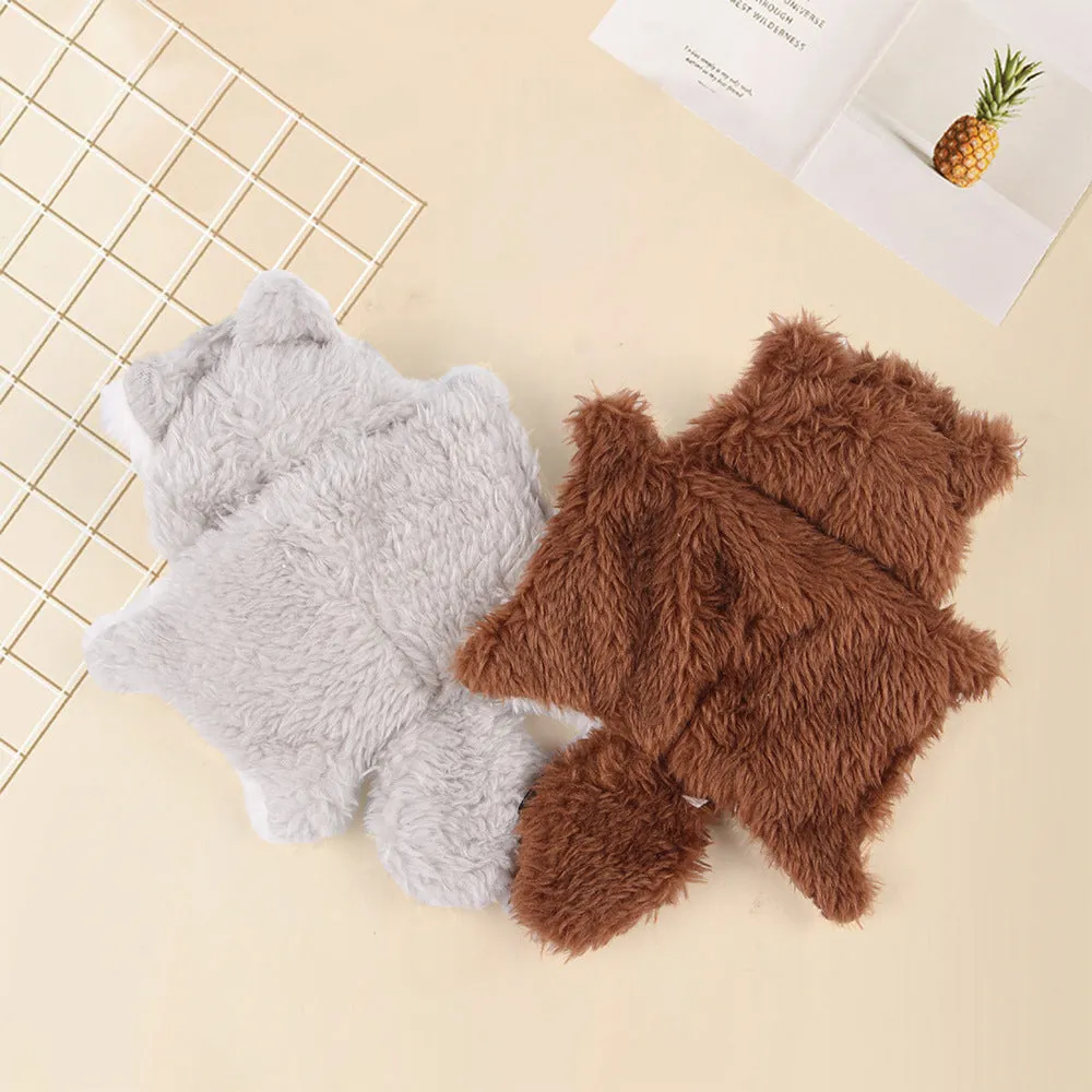 Plush flying squirrel cat teaser toy in brown with ringing paper sound feature