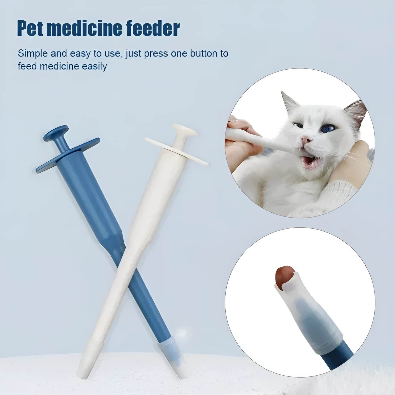 Blue pet medicine feeder push dispenser syringe tube for cats and dogs with liquid medication
