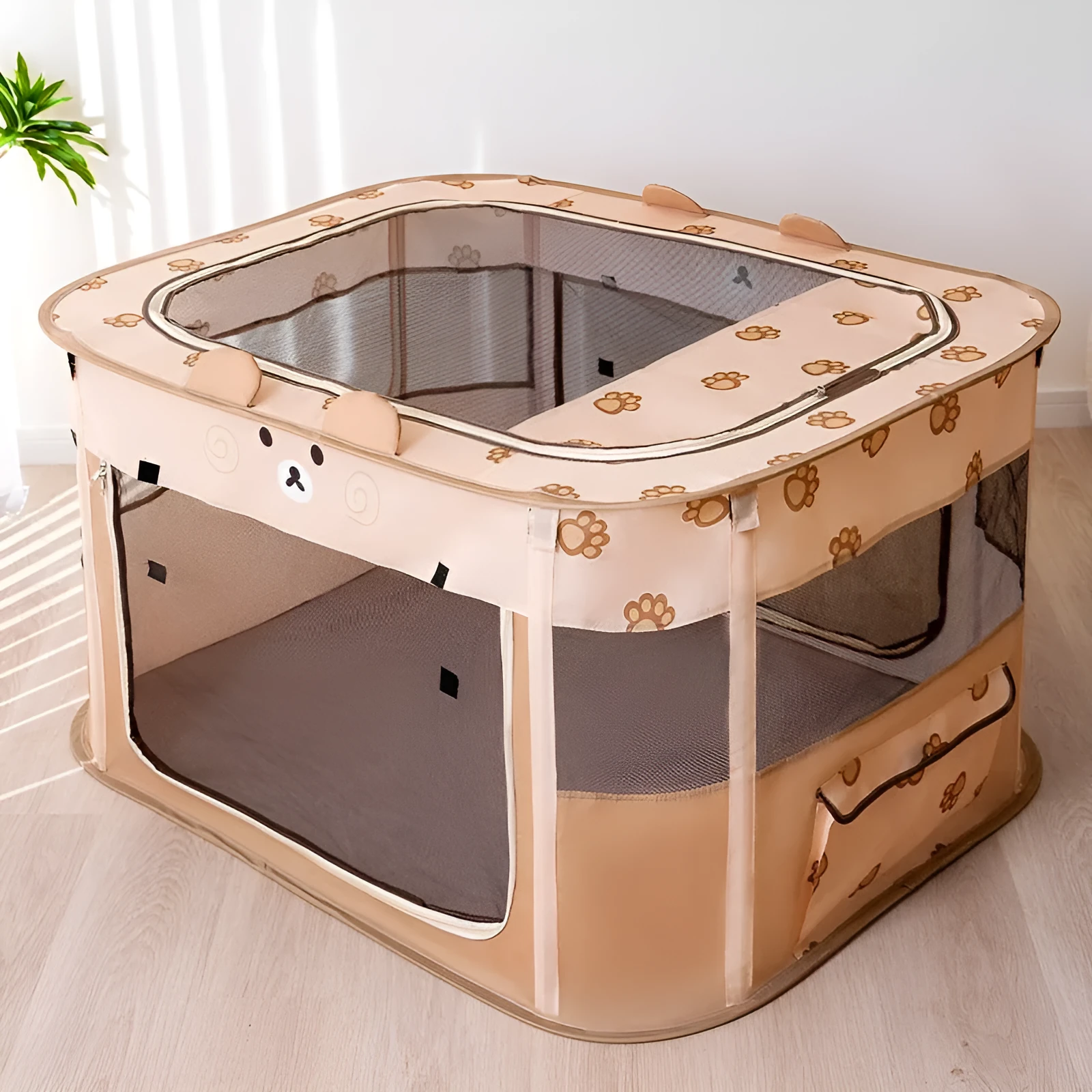 Foldable cat nest tent in brown bear colour, Oxford cloth, for indoor cat rest