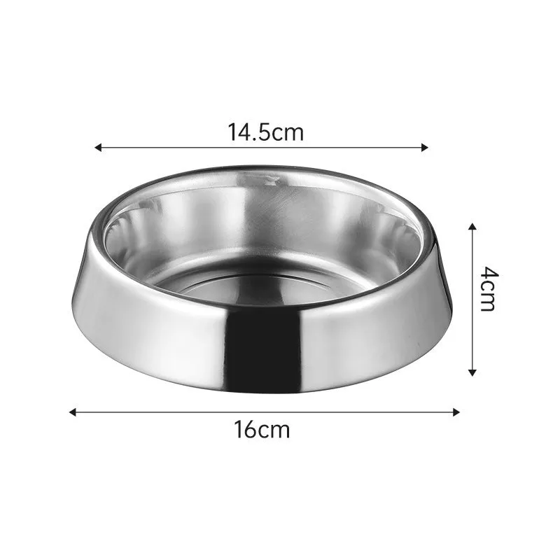 Thick stainless steel pet bowl with non-slip base, anti-fall rim, and bite-resistant construction