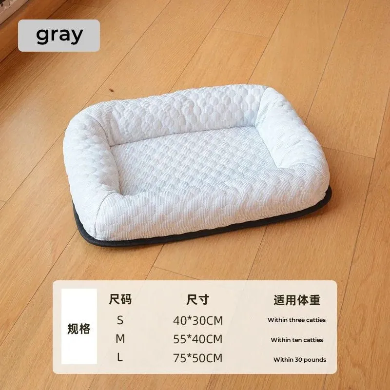 Summer cooling pet cat bed cushion ice pad in green, square shape, for dog or cat sleeping on floor