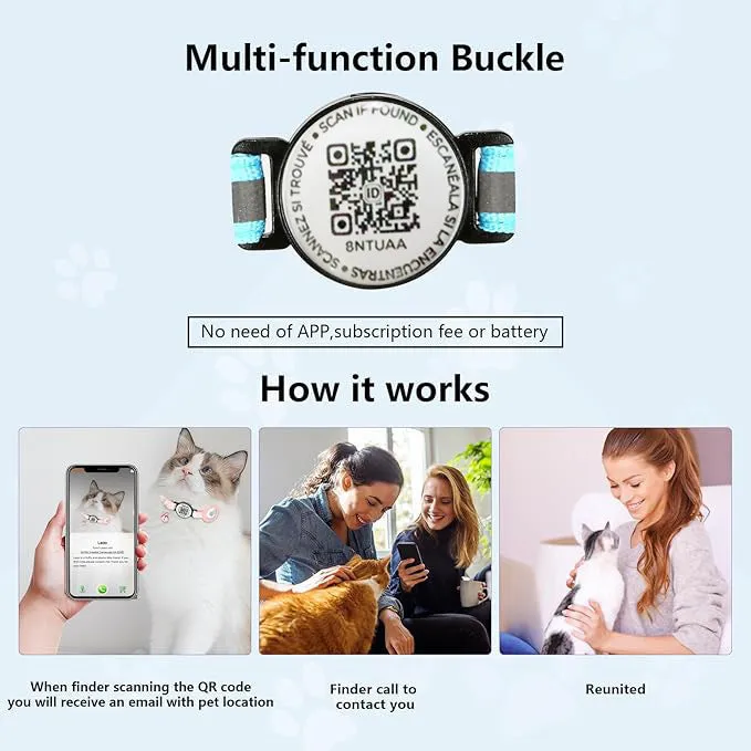 Black silicone pet collar with QR code pattern and reflective stripe for Apple Airtag holder