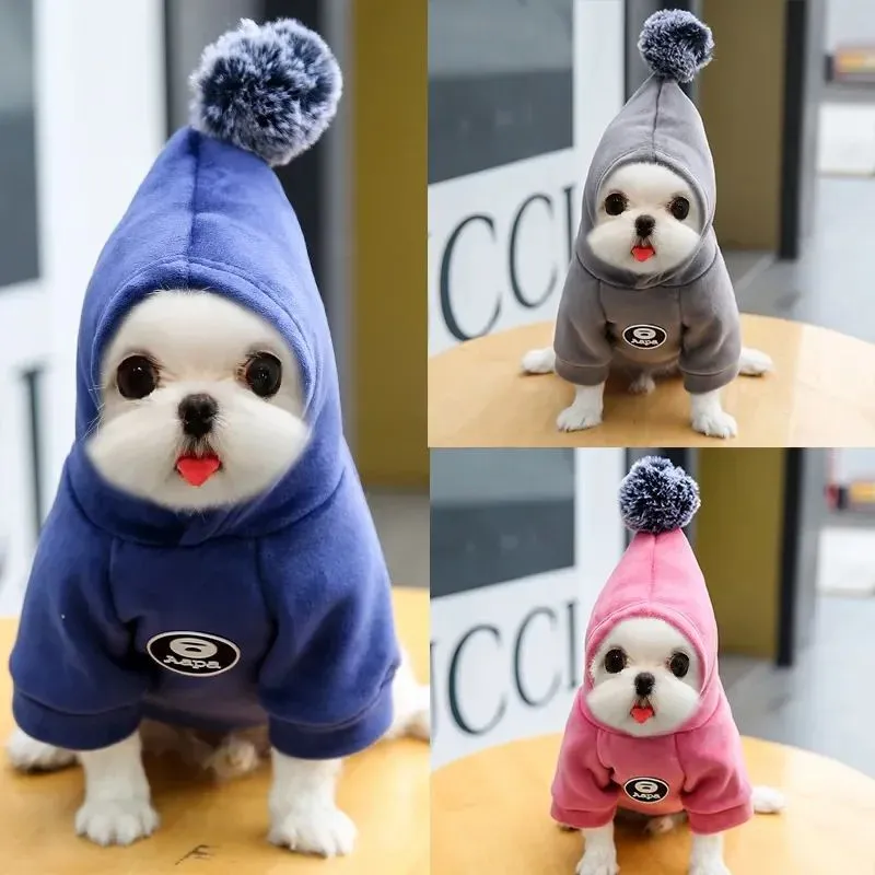 Blue fleece hooded coat for small dogs and cats winter warm outerwear