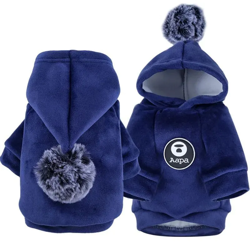 Blue fleece hooded coat for small dogs and cats winter warm outerwear