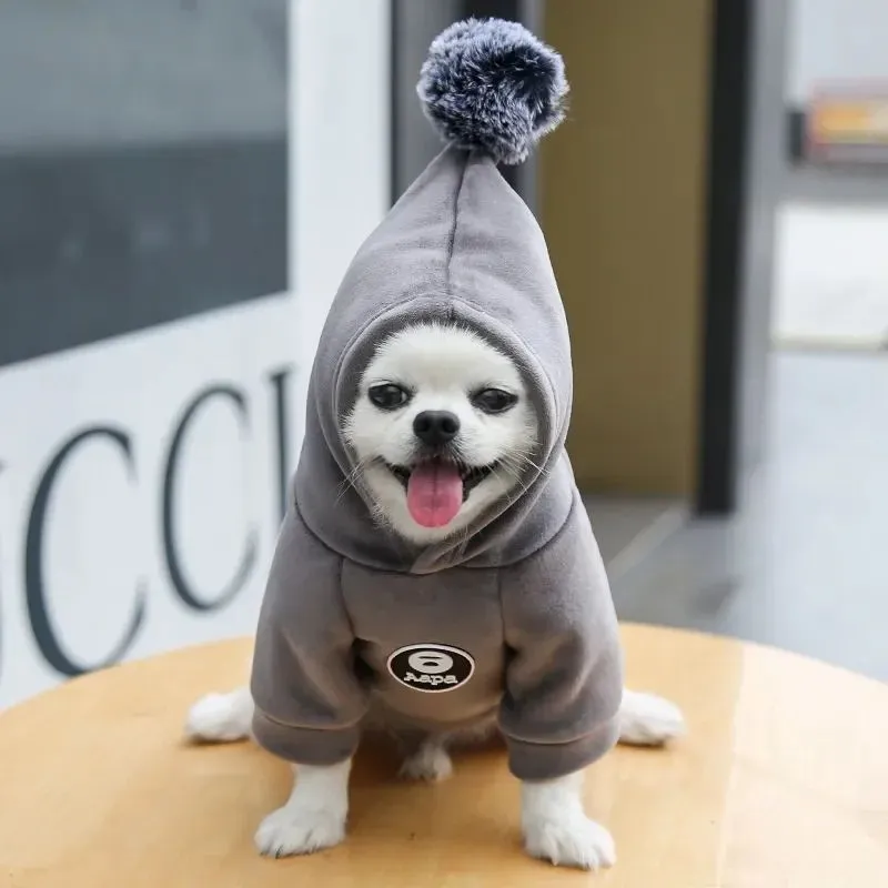 Blue fleece hooded coat for small dogs and cats winter warm outerwear