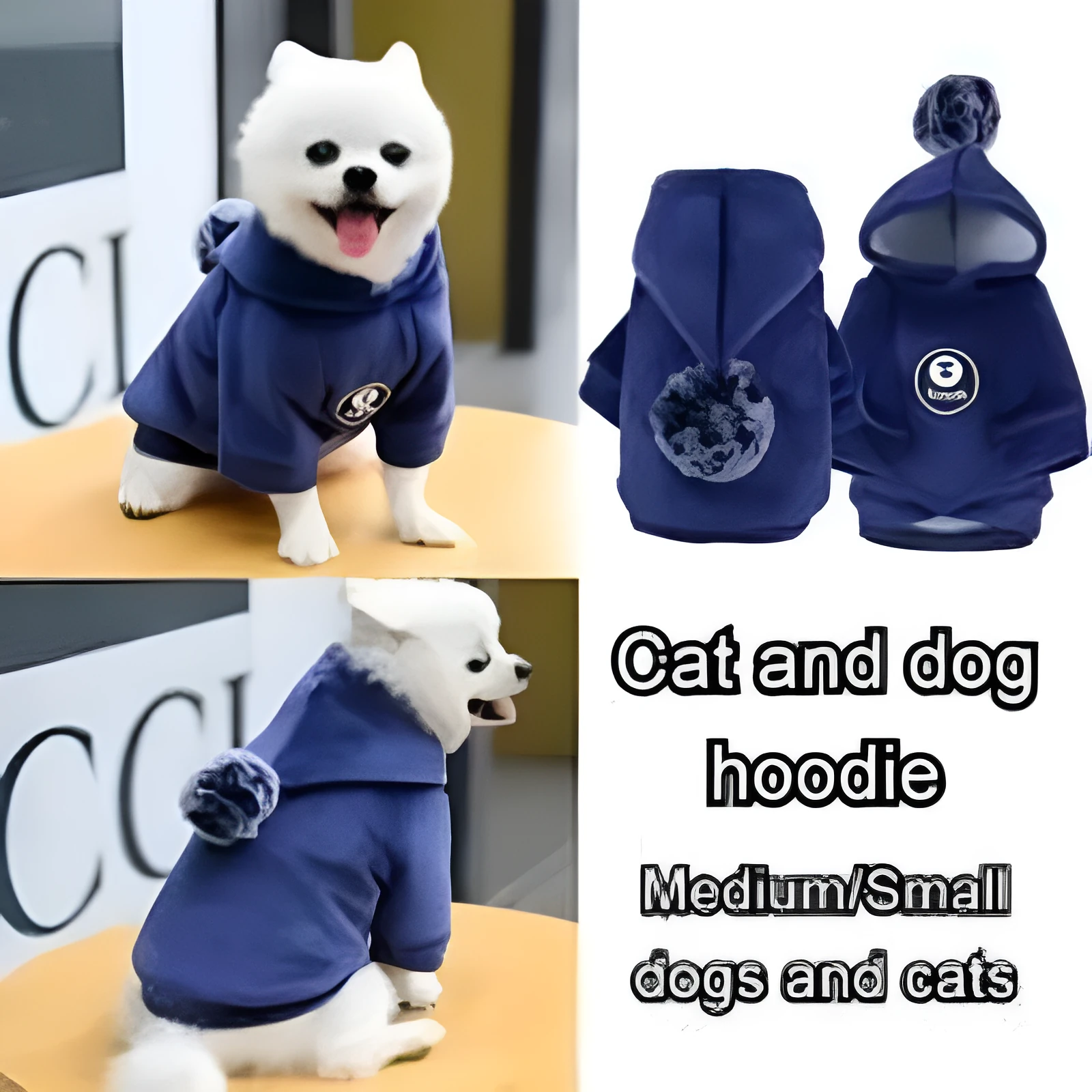 Blue fleece hooded coat for small dogs and cats winter warm outerwear