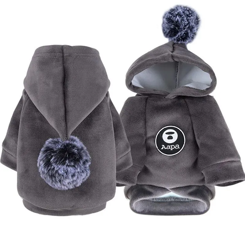 Blue fleece hooded coat for small dogs and cats winter warm outerwear