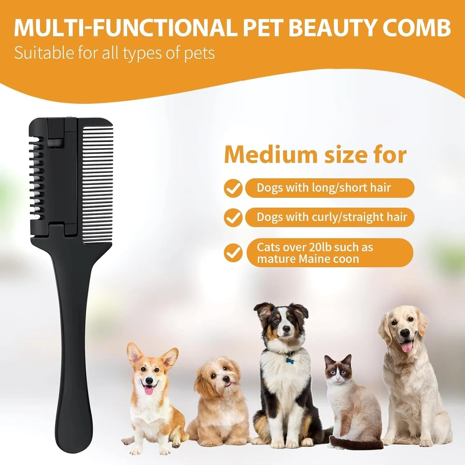 Pet razor comb and brush tool for dogs and cats with spare blades on a white background.