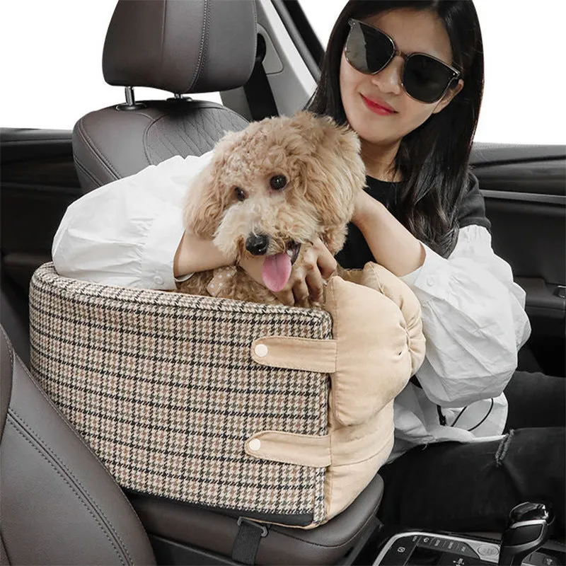 Car central control front seat pet bed in cloth material, suitable for dogs