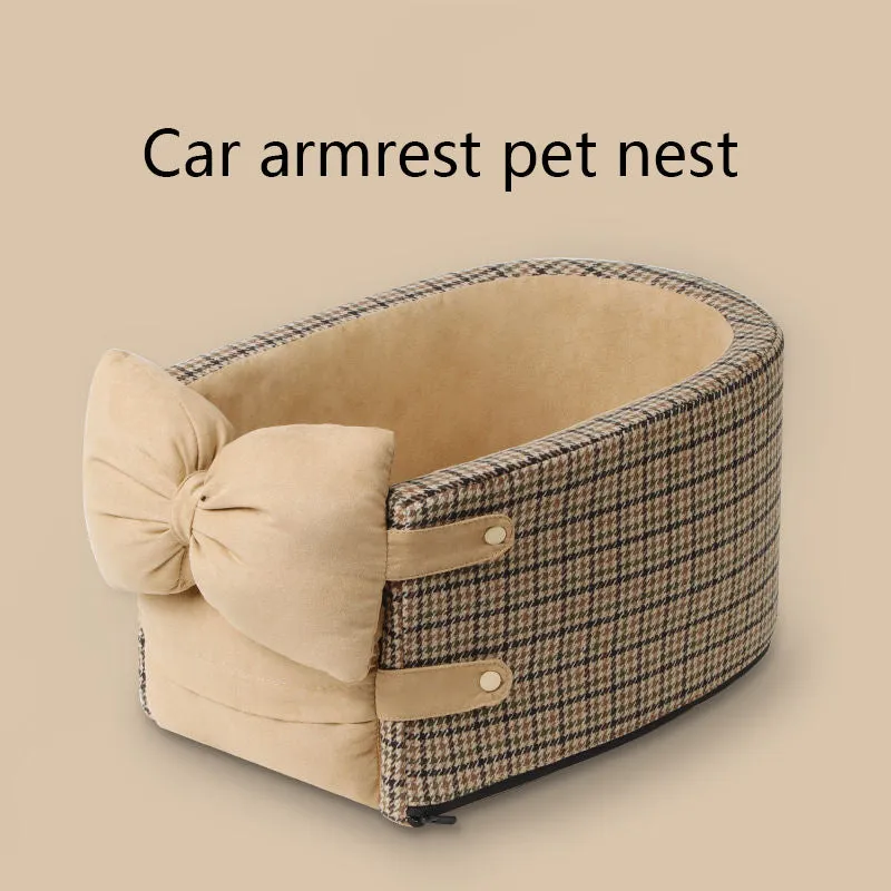 Car central control front seat pet bed in cloth material, suitable for dogs