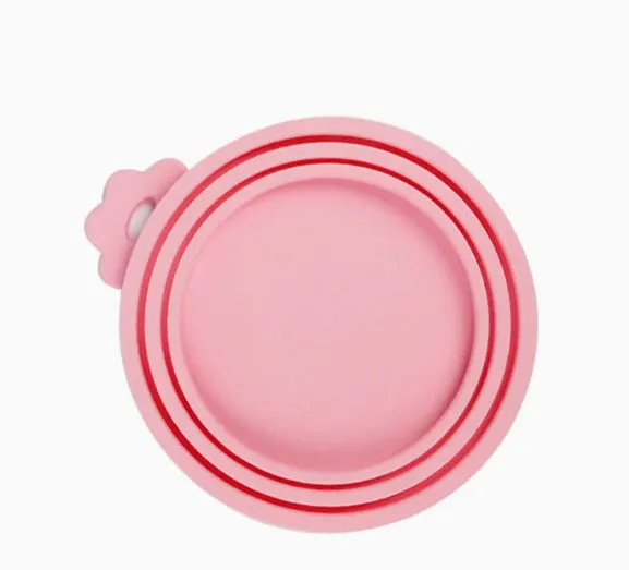 Silicone pet seal three-in-one can cover and spoon in sky blue on a pet food tin