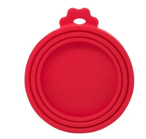 Silicone pet seal three-in-one can cover and spoon in sky blue on a pet food tin