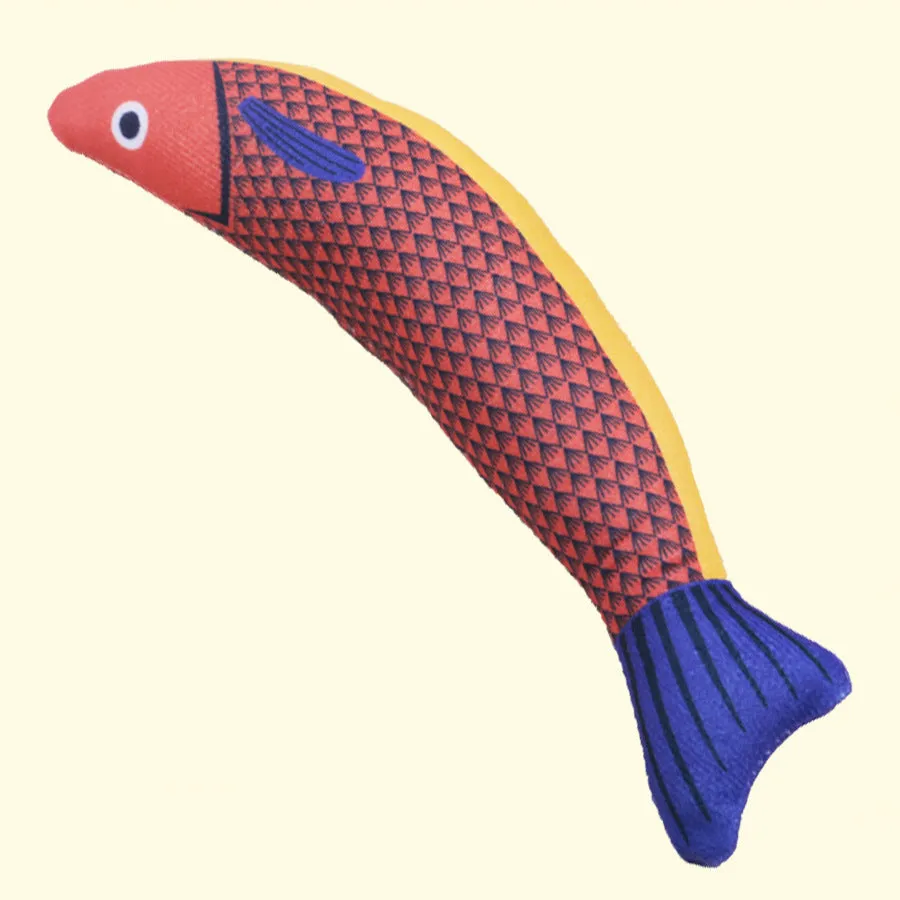 Green, orange and yellow plush catnip fish toys with crinkle sound for indoor cat exercise