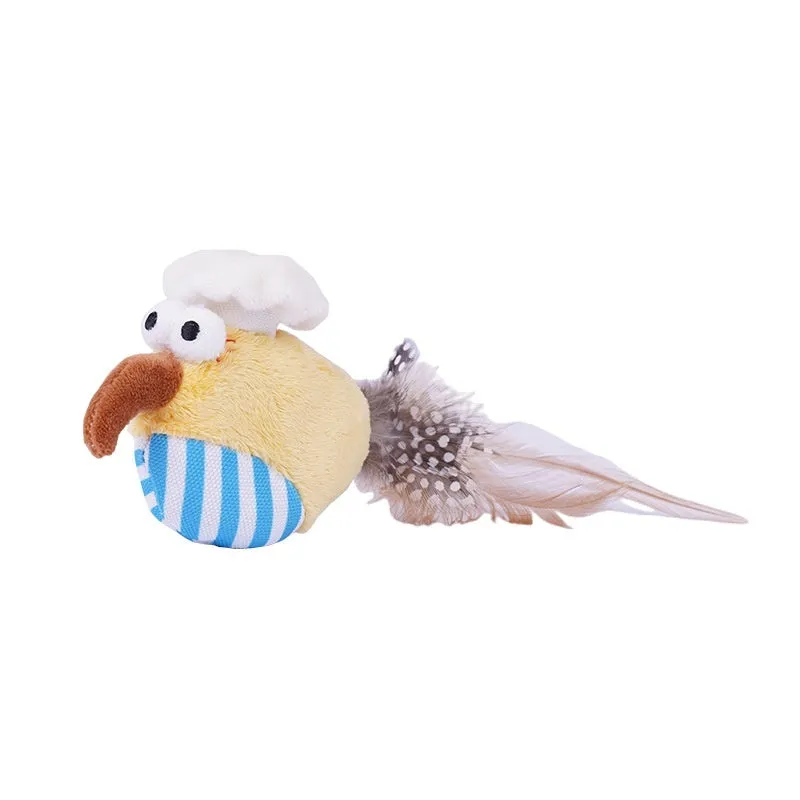 Bird catnip cat toy self-hi cat teaser in fleece and woven fabric, two colour options