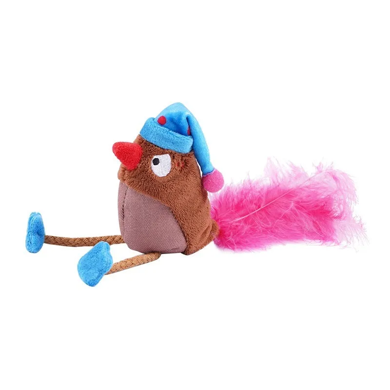 Bird catnip cat toy self-hi cat teaser in fleece and woven fabric, two colour options