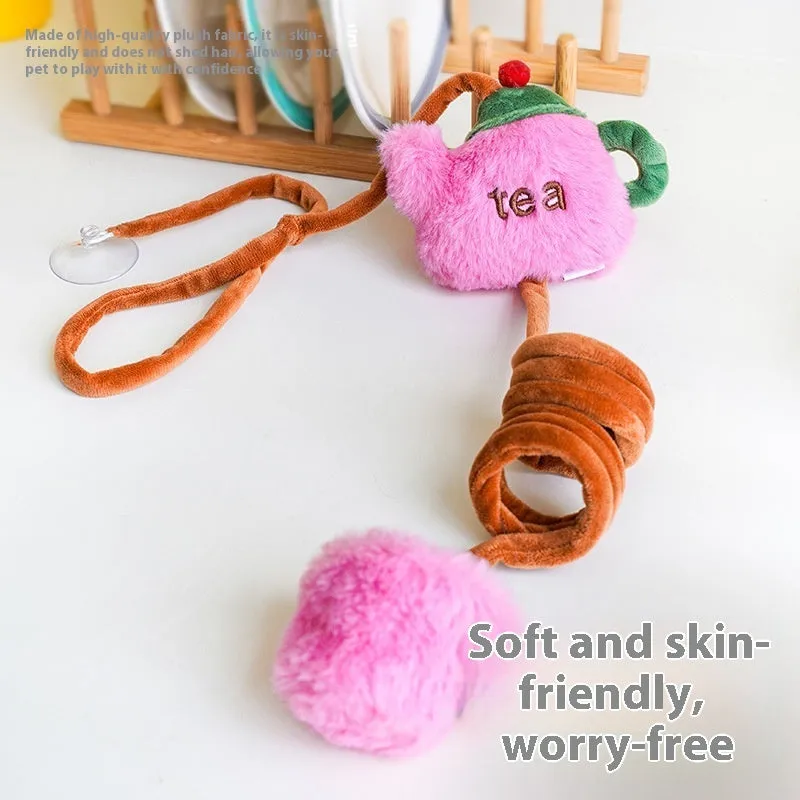 Cat elastic string toy with retro mobile phone design in green, made from flannel and polyester fibre