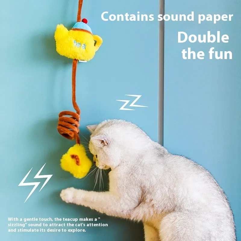 Cat elastic string toy with retro mobile phone design in green, made from flannel and polyester fibre