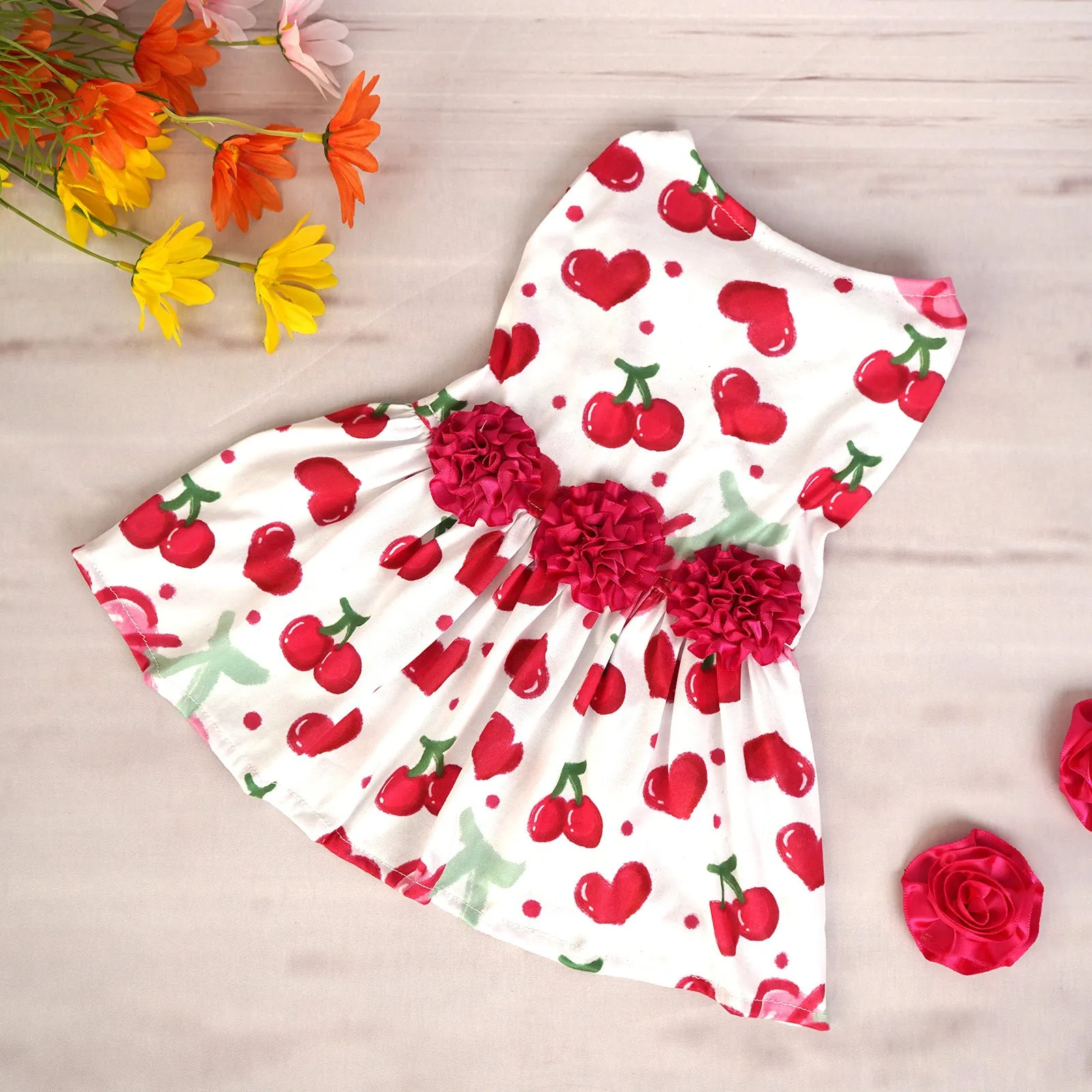 Creative Pet printed polyester skirt for dogs and cats in princess style, Pink Love Heart colour, front view