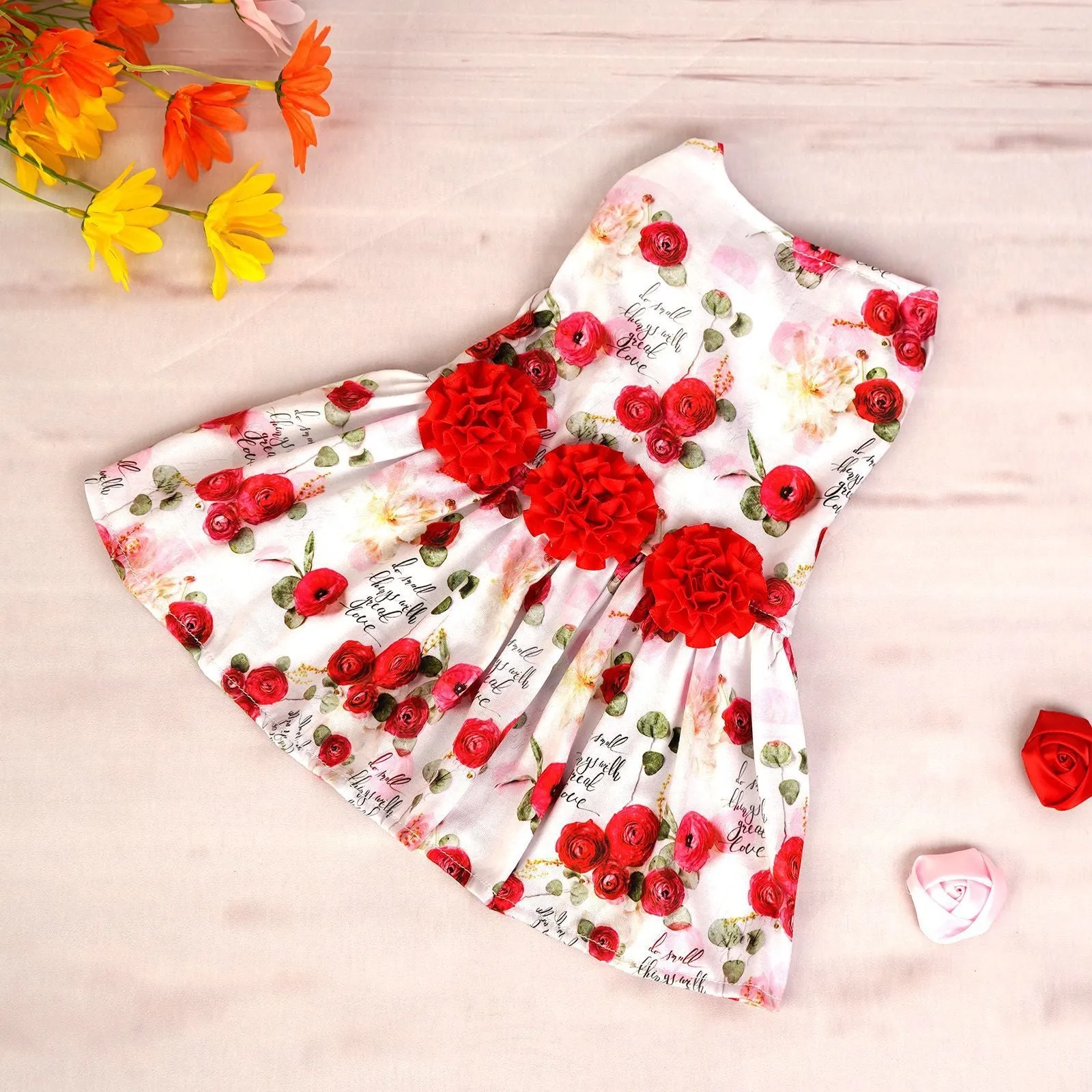 Creative Pet printed polyester skirt for dogs and cats in princess style, Pink Love Heart colour, front view