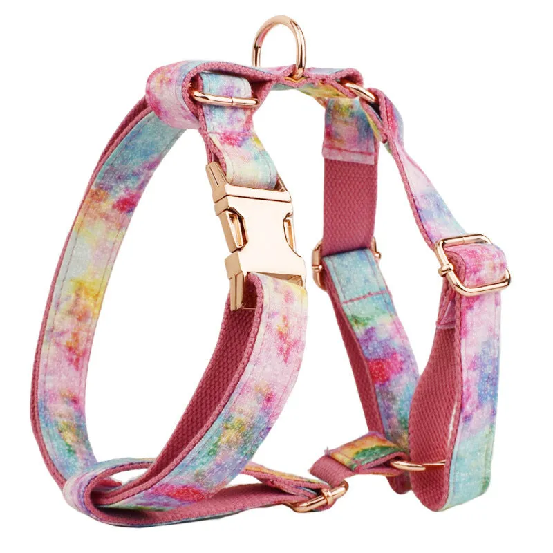 Bronzing cloth dog collar leash bow vest four-piece set on foundation for small to large dogs