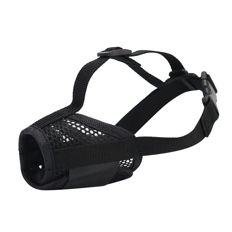 Pet dog anti-bite breathable mesh muzzle in khaki with drinking faucet opening, five sizes available