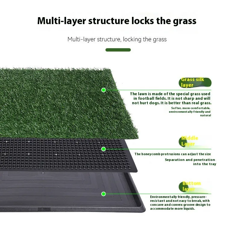 Particle dog toilet with emulational lawn showing three sizes small 40.6x51cm medium 51x64cm large 51x76cm