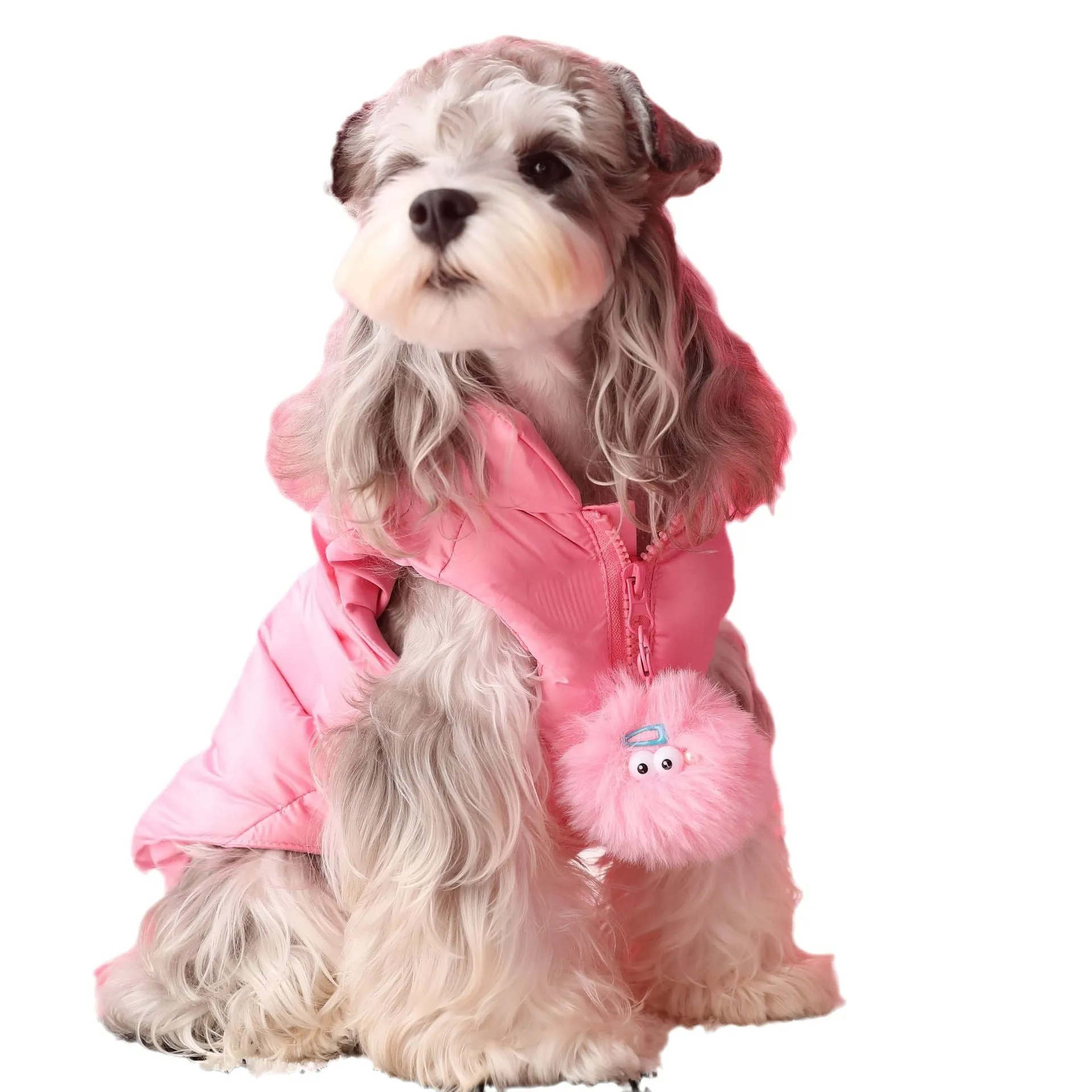 Thick down dog vest sleeveless with removable fur ball in autumn winter design