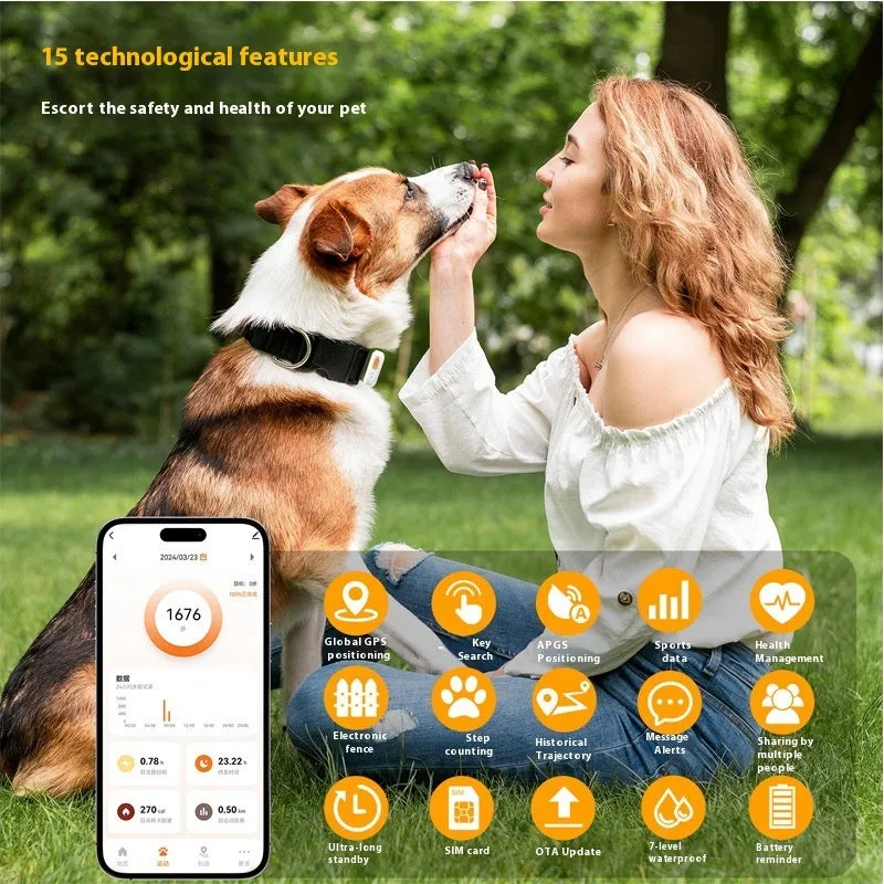 Pet GPS global locator health monitoring tracker ABS PC 40x15mm Black Orange