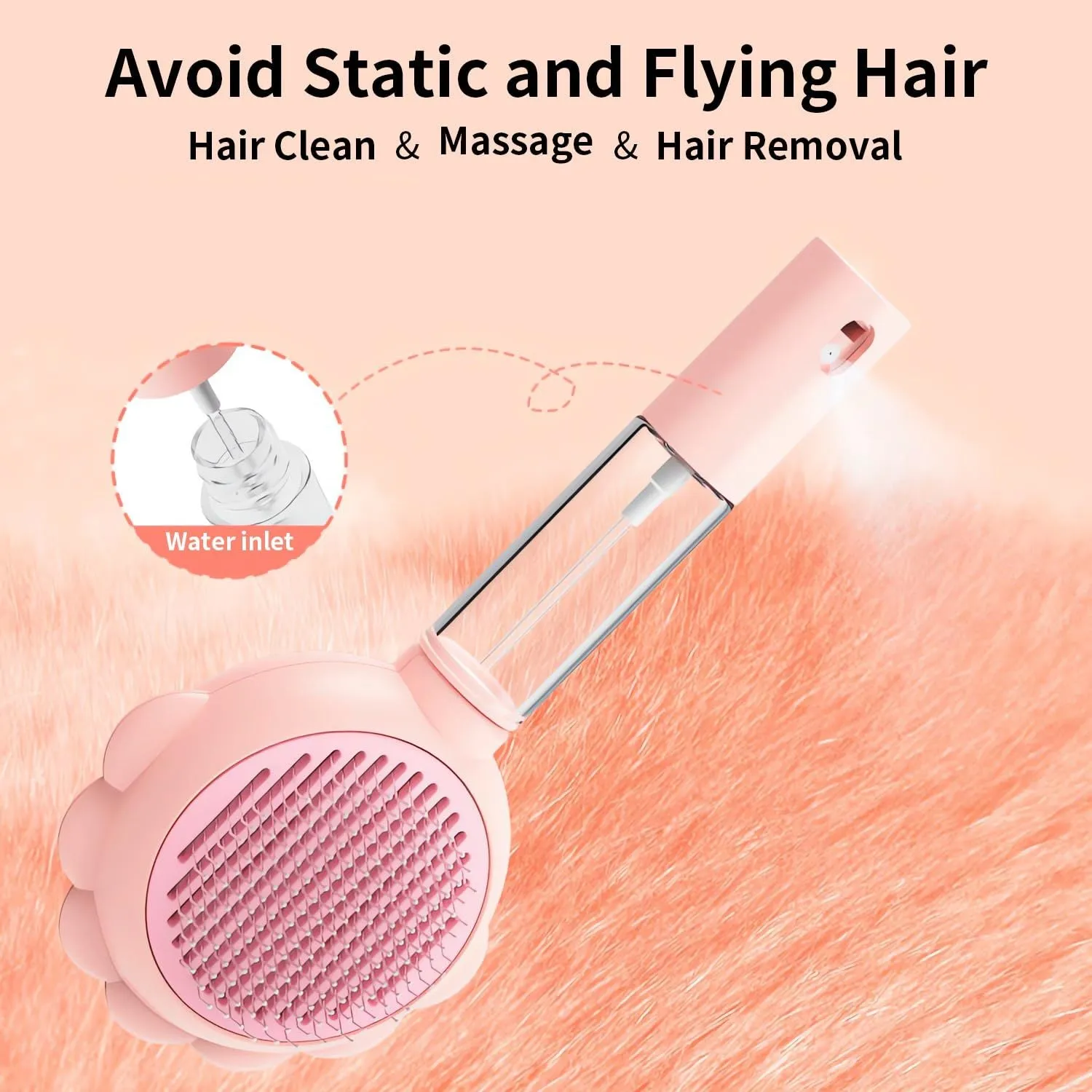 Grey spray cat brush with release button for grooming dogs and cats.