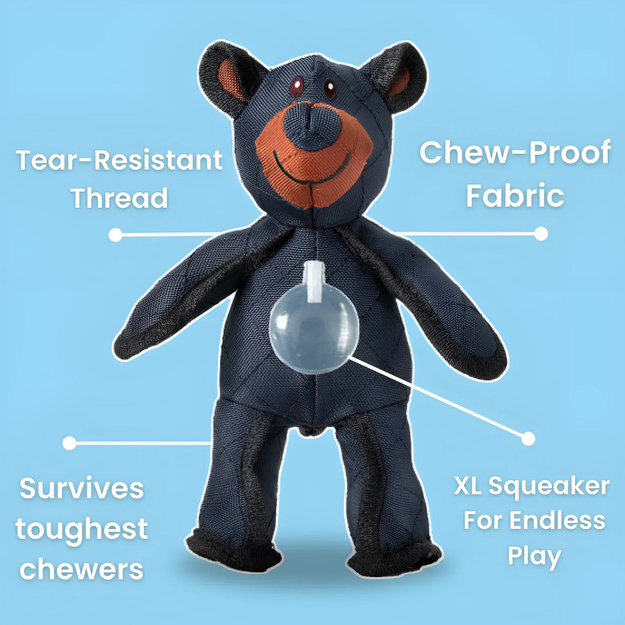Bite-resistant Oxford Cloth Dog Sound Toy Dark Blue Plush Bear Dog Toy 30cm Durable Chew Toy for Interactive Play Dog Squeaky Toy Pet Toy for Medium Dogs Dog Enrichment Toy Bear Design Dog Plaything